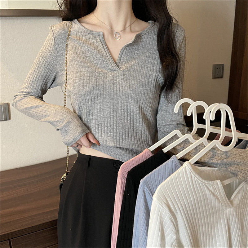 Femme Geripptes Langarm-Henley-Oberteil Heidi-Mode