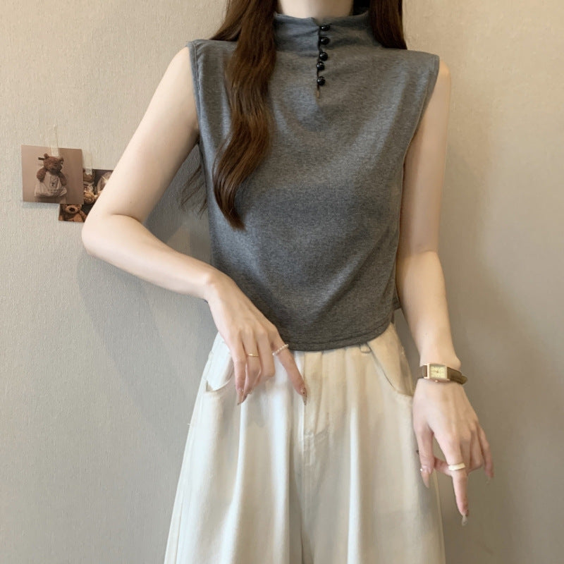 Femme Mock Neck Ärmelloses Oberteil mit Knopfdetail Heidi-Mode