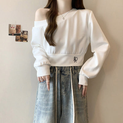 Femme Off-Shoulder Kurzes Sweatshirt mit Puffärmeln Heidi-Mode