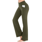 Damen nan ausgestellte Highwaist Yogahose mit seitlicher Handytasche und formendem Komfortbund Drune in Grün
