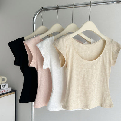 Femme Kurzarm Flatternder Rundhalsausschnitt Top Heidi-Mode