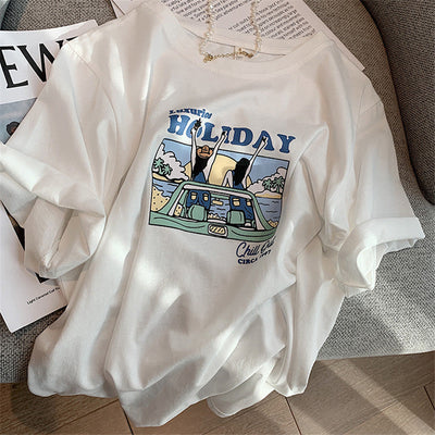 Femme Relaxed Fit Grafik T-Shirt mit verspieltem Artwork Heidi-Mode