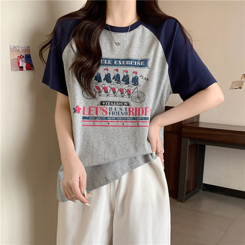 Femme Grafikdruck T-Shirt mit Kontrastärmel Heidi-Mode