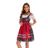 Damen nan kurzes traditionelles Dirndl mit floraler Musterung, Schnürung und Spitzenbluse Drune in 8006【Oberteil + Rock + Schürze + Schleife】