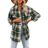 Damen nan karierte Overshirtjacke mit Brusttaschen und lockerer Passform Drune in Graugrün