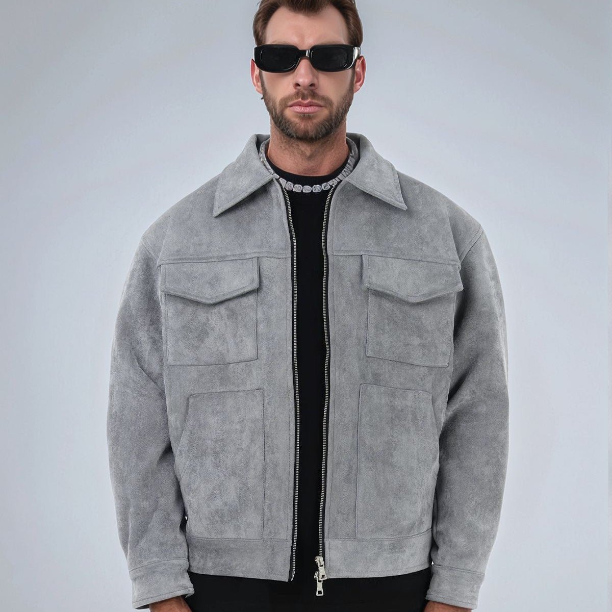 Herren Kunstlederjacke im modernen Look mit praktischen Taschen Aliams