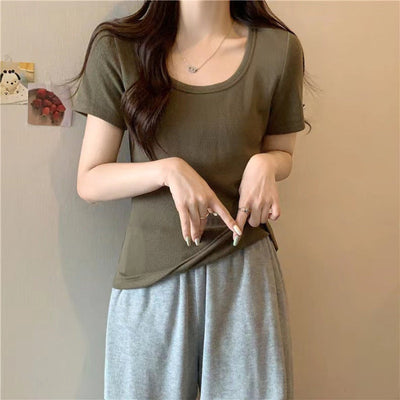 Femme Gerippte Kurzarm-Tee Heidi-Mode