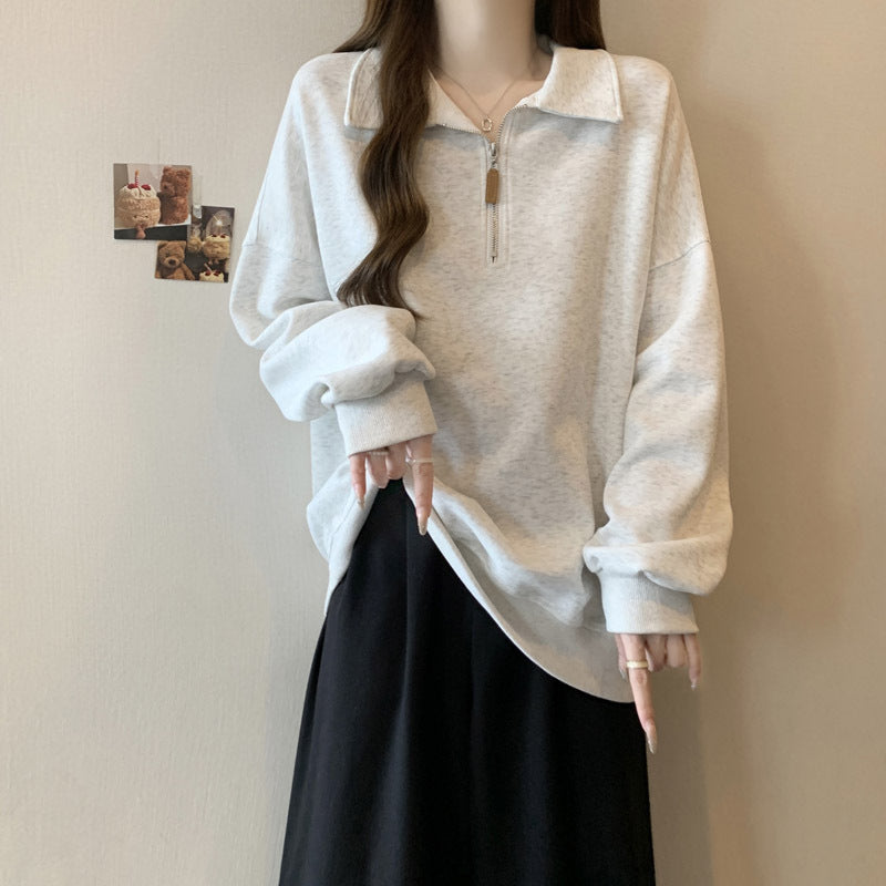 Femme Leichtgewicht Zip-Up Pullover Sweatshirt Heidi-Mode