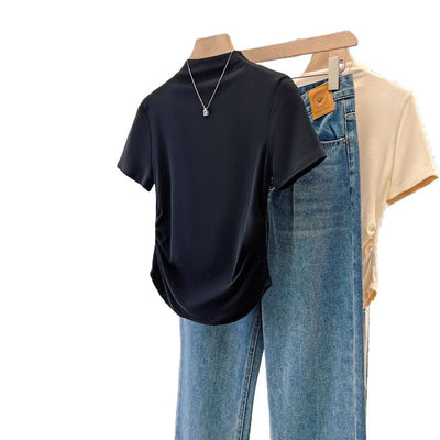 Damen Premium Enganliegendes Kurzarmshirt mit Eleganter Rückenverzierung Heidi-Mode