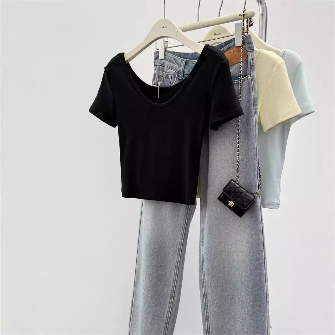 Femme Kurzarm Cropped T-Shirt Heidi-Mode