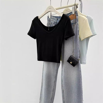 Femme Kurzarm Cropped T-Shirt Heidi-Mode