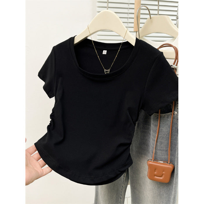 Femme Kurzarm Raffung Detail Oberteil Heidi-Mode