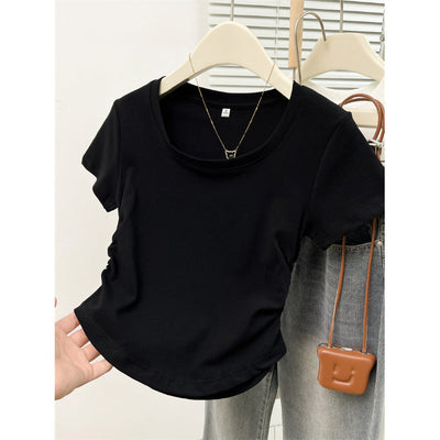 Femme Kurzarm Raffung Detail Oberteil Heidi-Mode