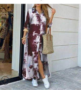 Damen nan langes Hemdkleid mit floralem Muster und seitlichem Schlitz Drune in Tie-Dye Weinrot