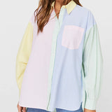 Damen nan oversized Hemdbluse mit Blockstreifen und Brusttasche Drune in Rosa-Blau Nr.2