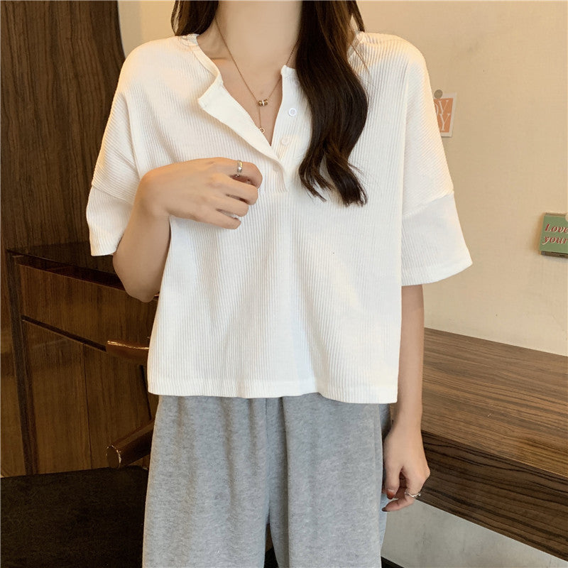 Femme Kurzarm Button-Up Rippentop Heidi-Mode