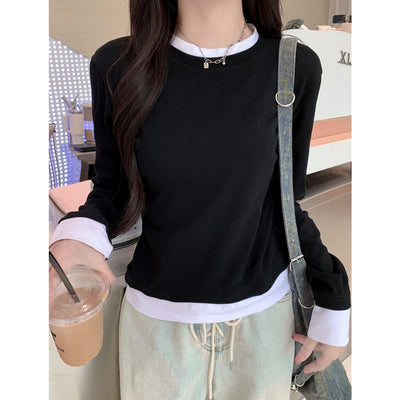 Damen Schicht Langarmtop mit Kontrastbündchen Heidi-Mode