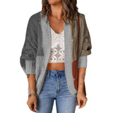 Damen nan lässige Strickjacke im Patchwork-Stil mit offener Front und 3/4-Ärmeln Drune in Dunkelgrau
