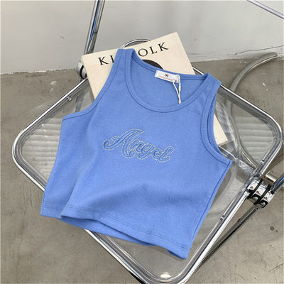 Femme Rippenteil Crop Tanktop mit Strassdetail Heidi-Mode