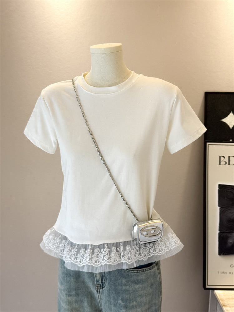 Femme Spitzendetail Freizeit-T-Shirt Heidi-Mode