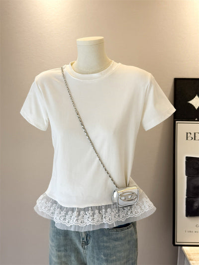 Femme Spitzendetail Freizeit-T-Shirt Heidi-Mode