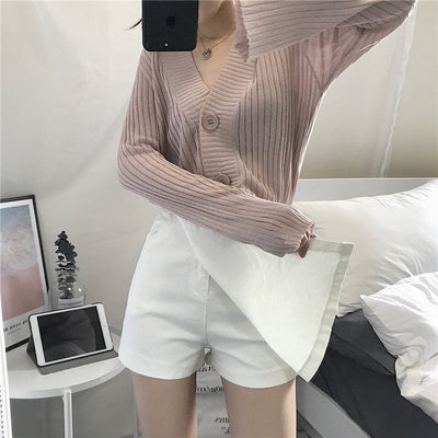 Femme Leichtgewichtig V-Ausschnitt Cardigan mit Glockenärmeln Heidi-Mode