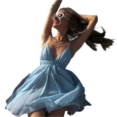 Skye - Dyb V-Ausschnitt und luftiges Sommerkleid mit verstellbarem Gürtel