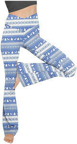 Damen nan taillenhohe Yogahose mit überkreuztem Bund und ausgestelltem Saum mit Schlitz Drune in Weihnachts-Himmelblau