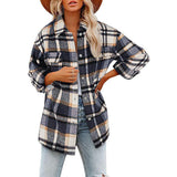 Damen nan karierte Overshirtjacke mit Brusttaschen und lockerer Passform Drune in Graublau