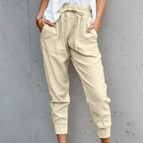 Damen nan lässige tapered Leinenhose mit elastischem Bund und Bündchen Drune in Apricot