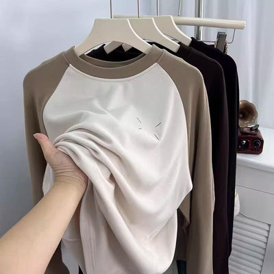 Femme Raglan-Ärmel Pullover Sweatshirt mit weichem Touch-Material Heidi-Mode