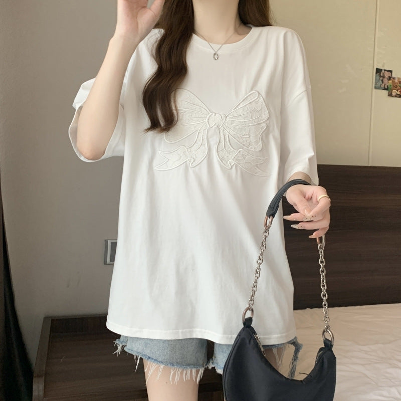 Femme Graphic Spitze Schleife T-Shirt Heidi-Mode