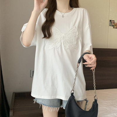 Femme Graphic Spitze Schleife T-Shirt Heidi-Mode