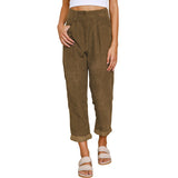 Damen nan weiche weite Cordhose mit hoher Taille, Bundfalten und umgeschlagenem Saum Drune in Braun