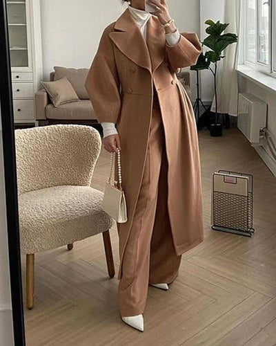 Eleganter langer Damen Trenchcoat – Reverskragen & Laternenärmel – Modern