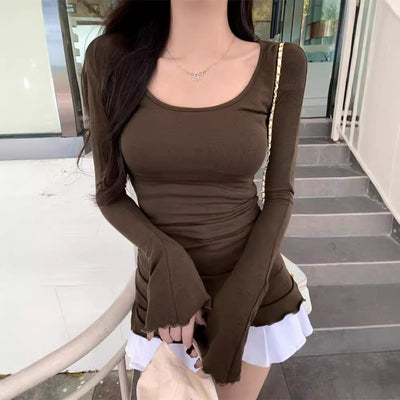 Damen Langarm Enges Oberteil mit Eleganten Ausgestellten Manschetten Heidi-Mode