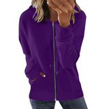 Damen nan Kapuzenjacke mit durchgehendem Reißverschluss, Kängurutaschen und elastischen Bündchen Drune in Leuchtviolett