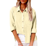 Damen nan oversized Leinen-Baumwollmix Hemdbluse mit Brusttasche und krempelbaren Ärmeln Drune in Beige
