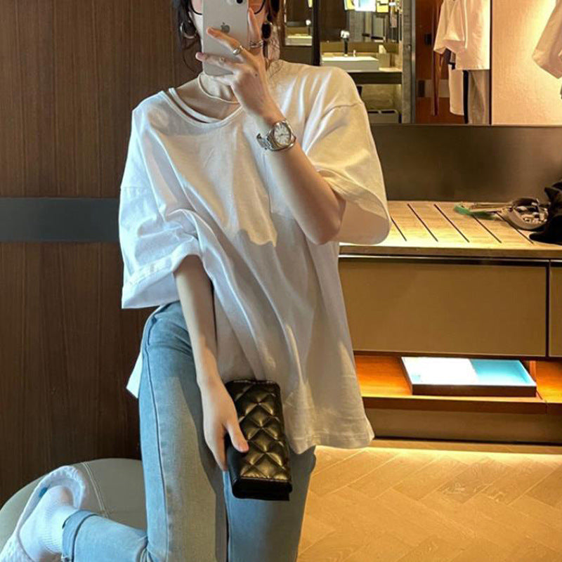 Femme Übergrößen Pocket Detail Baumwoll-T-Shirt Heidi-Mode