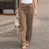 Damen nan weite Leinenhose mit Tunnelzugbund, geradem Bein und Eingrifftaschen Drune in Khaki
