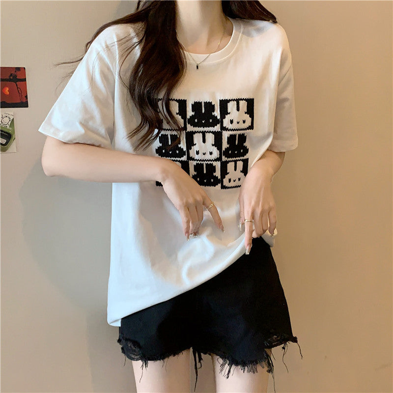 Femme Grafik Kaninchen Druck T-Shirt Heidi-Mode