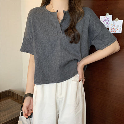 Femme Kurzarm Button-Up Rippentop Heidi-Mode