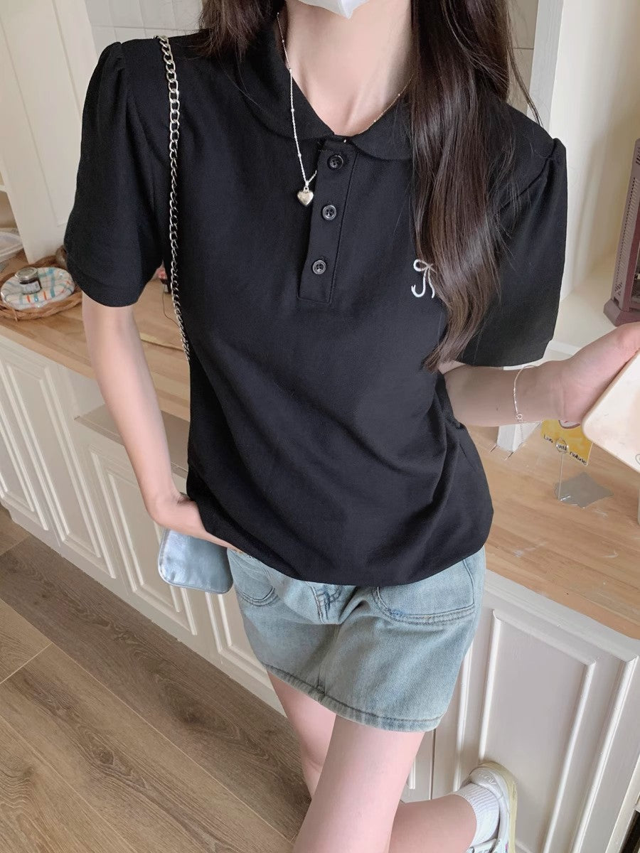 Damen Kurzarm-Polo-Shirt mit stilvollen Puffärmeln Heidi-Mode