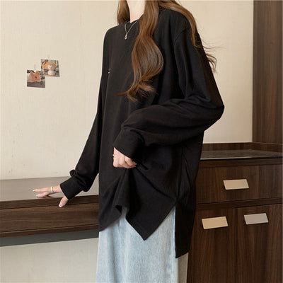 Damen Relaxed Fit Langarmshirt mit minimalistischem Grafik Heidi-Mode