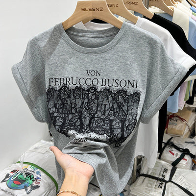 Femme Grafik Spitze Overlay T-Shirt Heidi-Mode