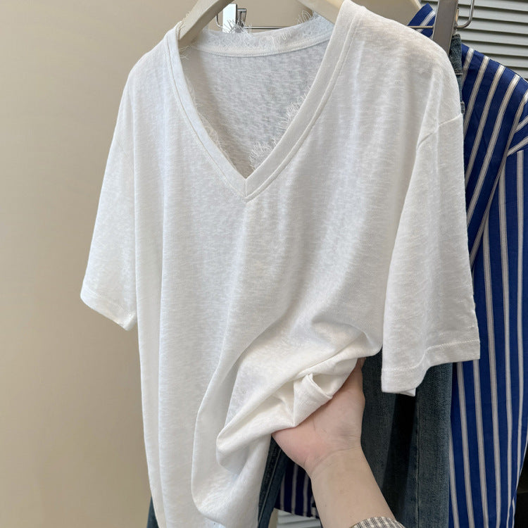 Femme Relaxed V-Ausschnitt Slub Tee Heidi-Mode