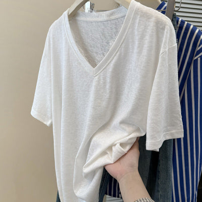 Femme Relaxed V-Ausschnitt Slub Tee Heidi-Mode