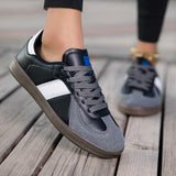 Damen Sportliche Schnür Leder Sneakers Mit Rutschfester Sohle – Bequeme Freizeitschuhe in Schwarz