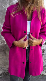 Damen nan Kapuzenmantel mittellanger Baumwollmix mit Druckknopfleiste und Eingrifftaschen Drune in Fuchsia