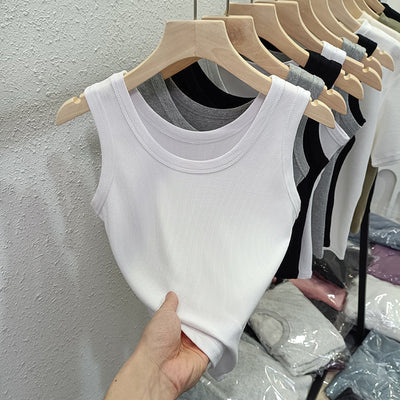 Femme Ripp Baumwolle Tanktop mit klassischem Rundhalsausschnitt Heidi-Mode